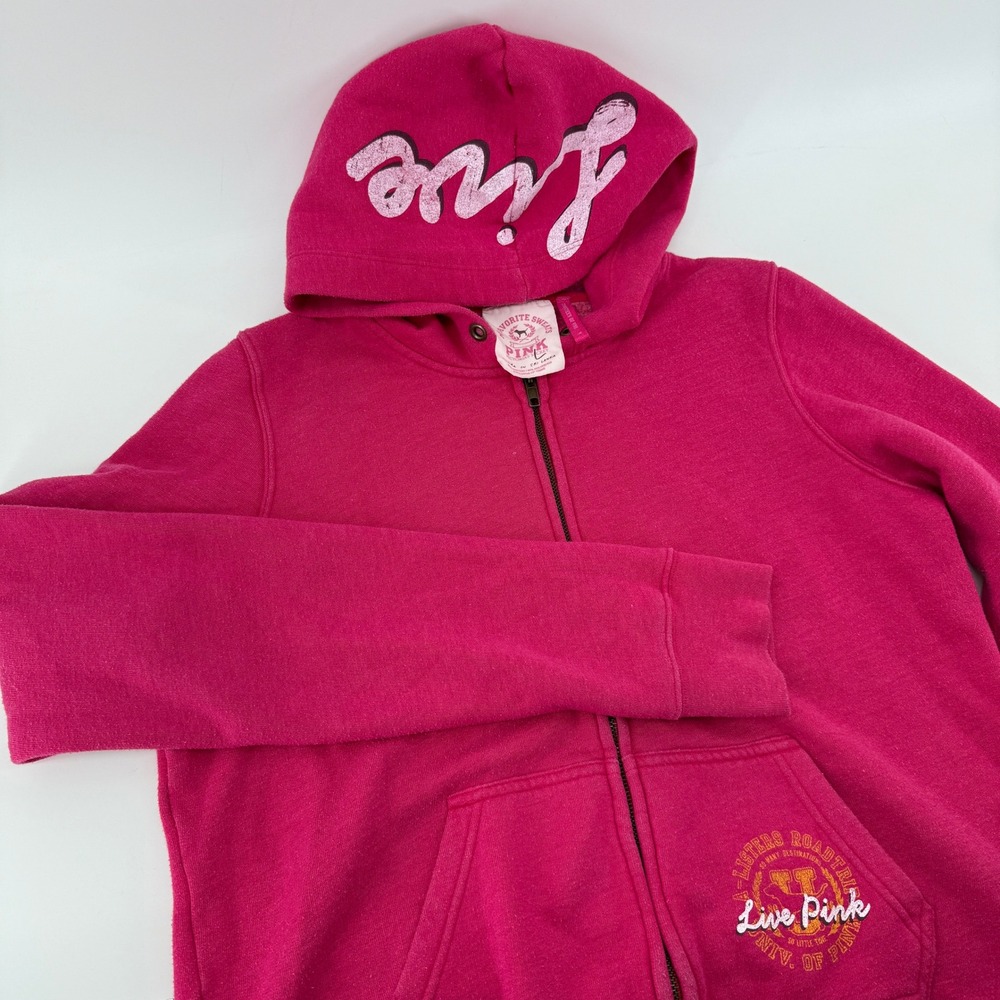 Victoria's Secret PINK Live Pink Zip Hoodie Sweatshirt Womens L Y2K